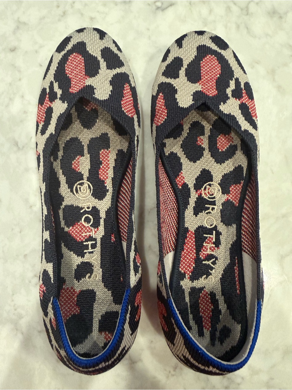 Rothy's Leopard Knit Slip-On Flats in Red, Black & Cream